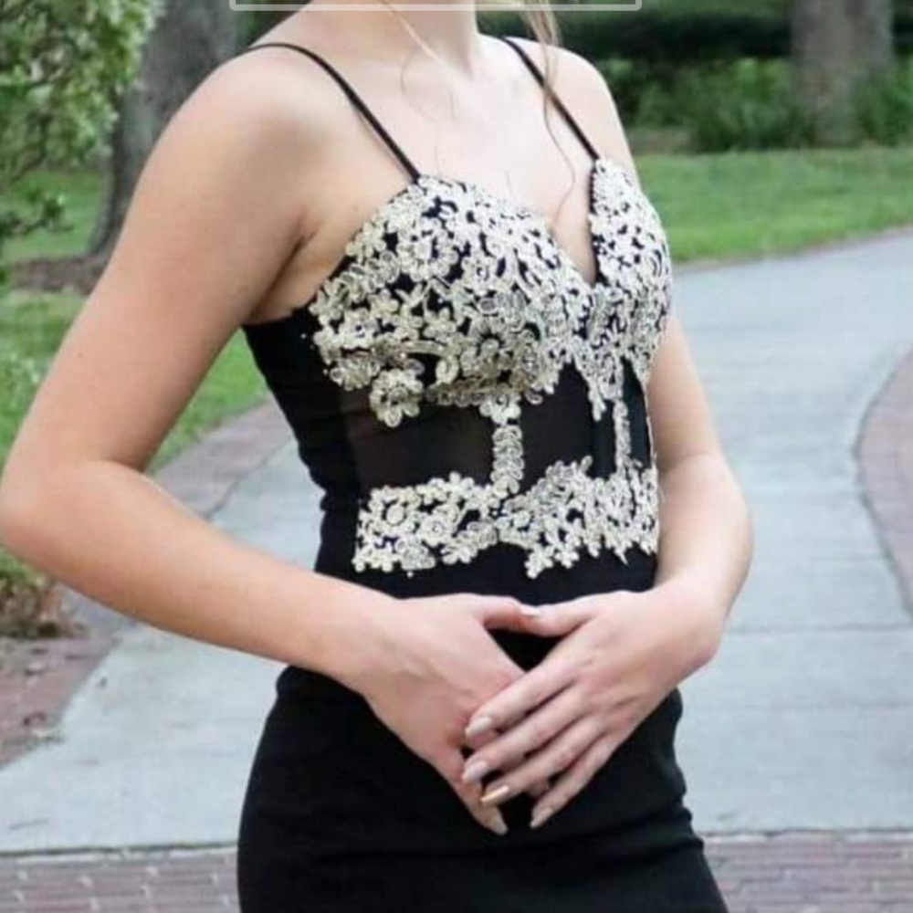 Black and gold homecoming dress